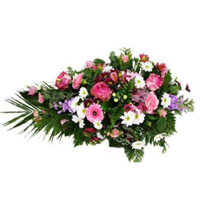 Single end Spray/Casket - Single ended funeral spray in soft tones, quality flowers are used in this arrangement